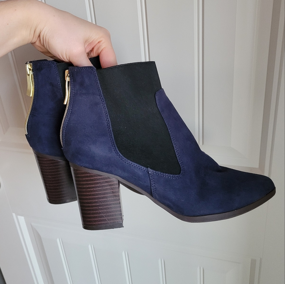 Size 8 Heeled Navy Blue Suede Ankle Boots